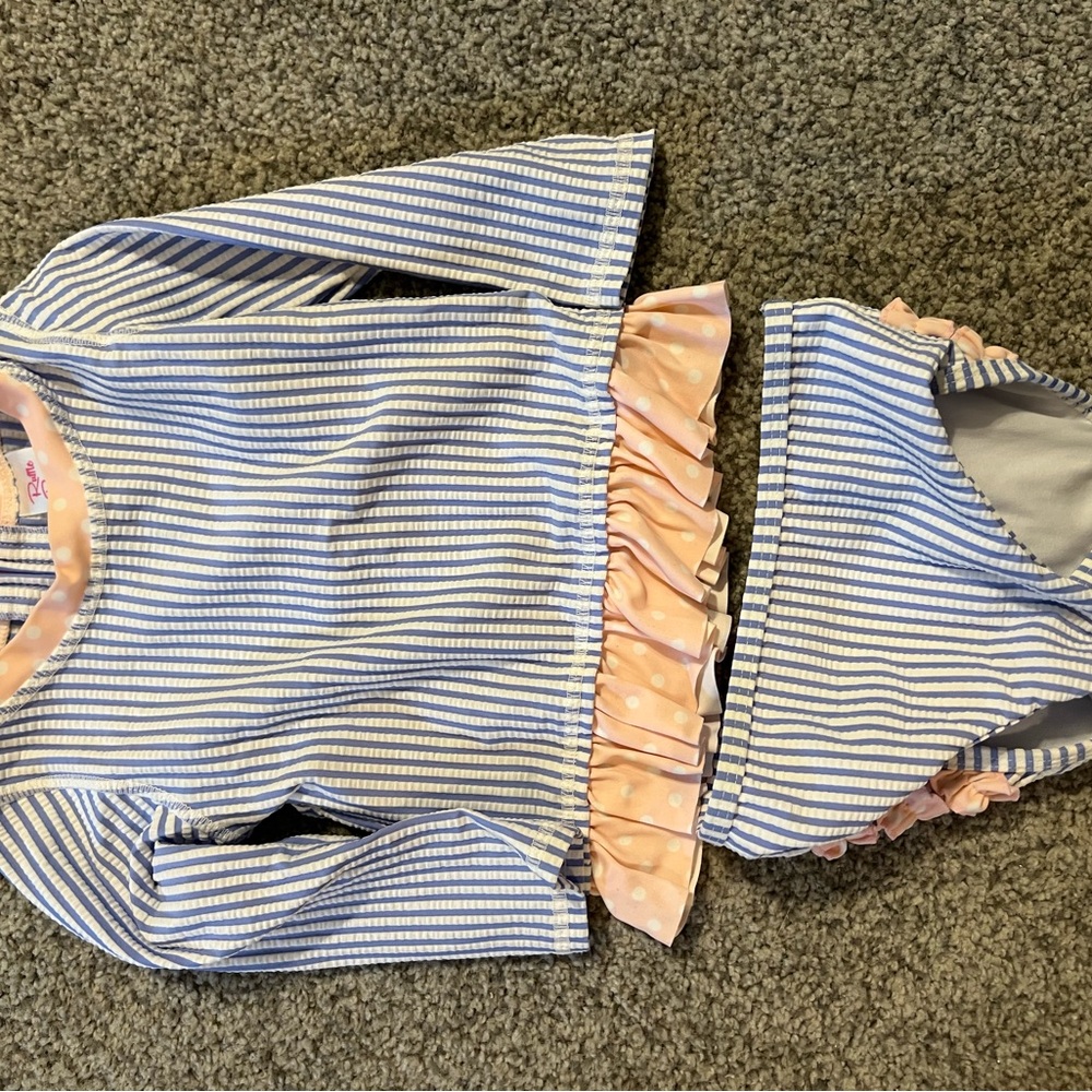 Ruffle Butts Blue and Pink Striped Outfit